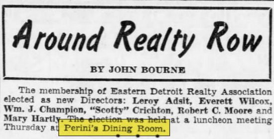 Perinis Dining Room - Nov 22 1959 Mention